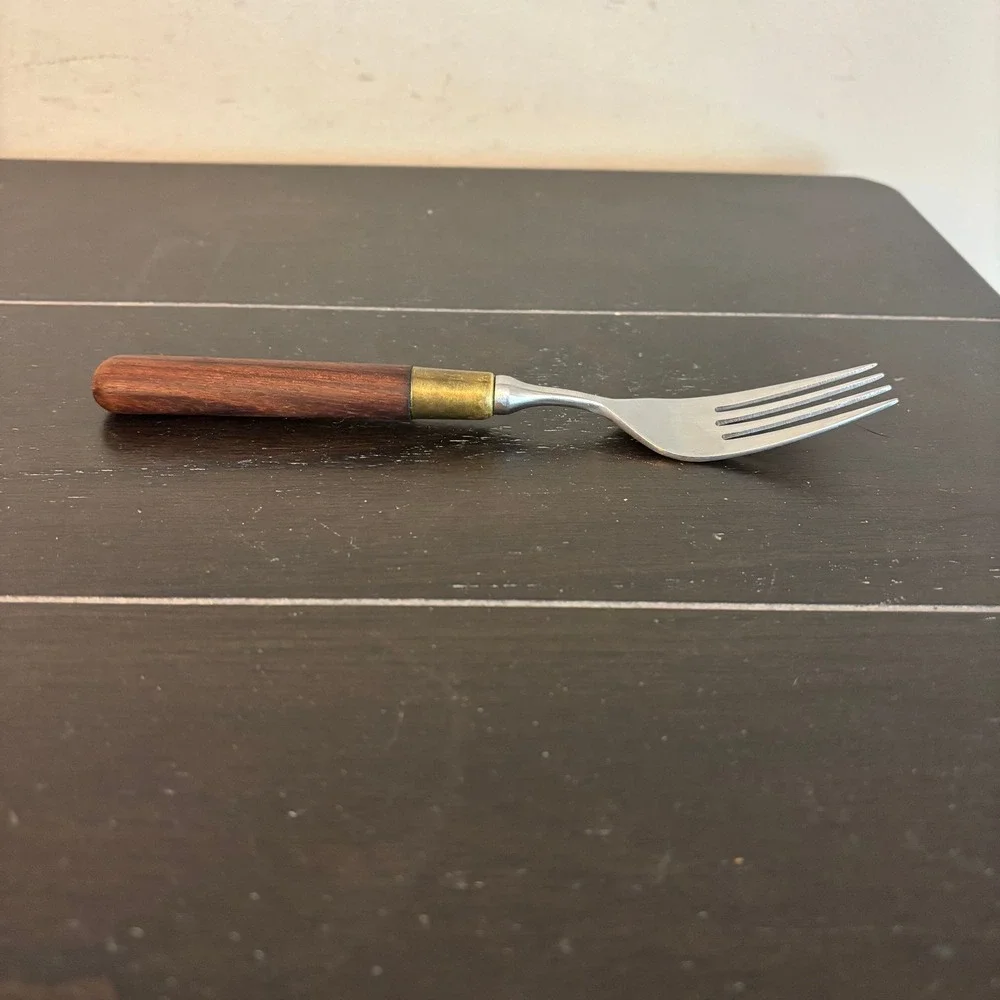 Taylor & Ng Vintage Stainless Japan Wood Handle Fork and Spoon Flatware Set MCM